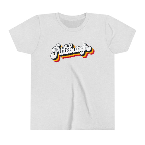 Pittsburgh Retro Graphic - Youth Short Sleeve Tee Kids clothes Printify Ash S