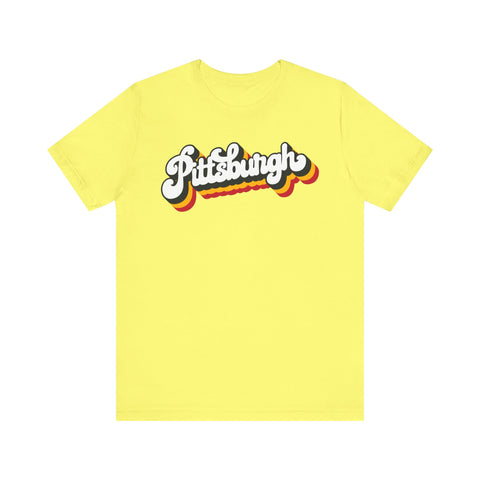 Retro Vintage 80's Pittsburgh T-Shirt  - Unisex bella+canvas 3001 Jersey Short Sleeve Tee T-Shirt Printify Yellow S 