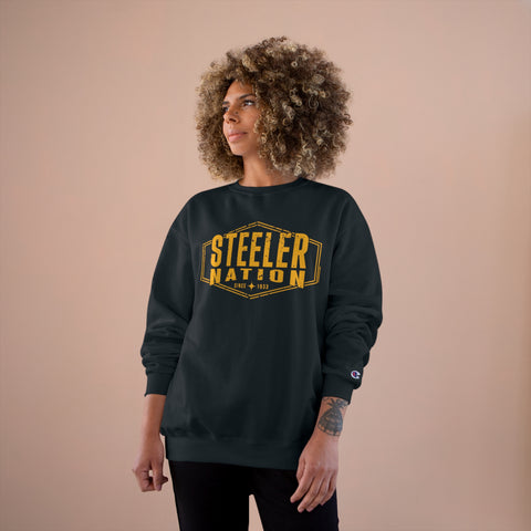 Steeler Nation - Champion Crewneck Sweatshirt Sweatshirt Printify   