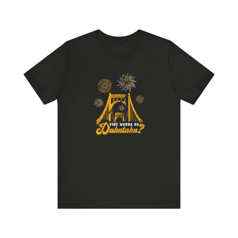 Yinz Wanna Go Dahntahn for Fireworks - Vintage Logo - Short Sleeve Tee T-Shirt Printify Black Heather S 