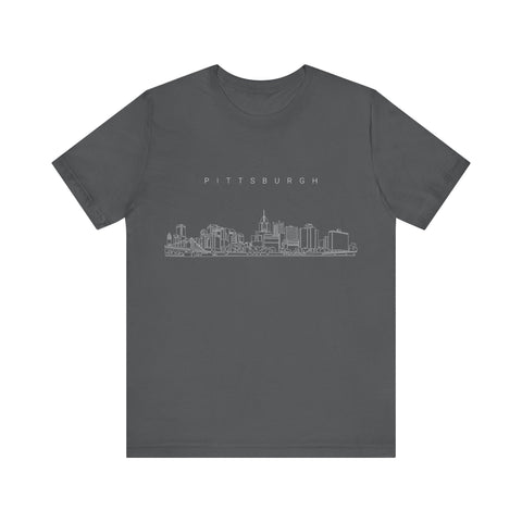 Pittsburgh One Line Drawing of Skyline T-Shirt  - Unisex bella+canvas 3001 T-Shirt Printify Asphalt S 