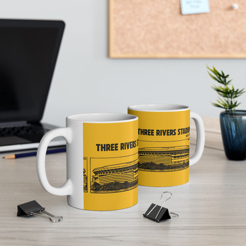 Three Rivers Stadium - 1970 - Retro Schematic - Pittsburgh Coffee Ceramic Mug 11oz Mug Printify 11oz