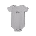 Gray baby bodysuit with funny 'Baltimore smells like my diaper' phrase, great for casual and witty baby wear.