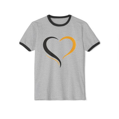 Black and Yellow Heart - Unisex Cotton Ringer T-Shirt