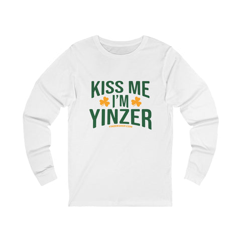 Kiss Me, I'm Yinzer - St. Patty's Day - Long Sleeve Tee Long-sleeve Printify S White