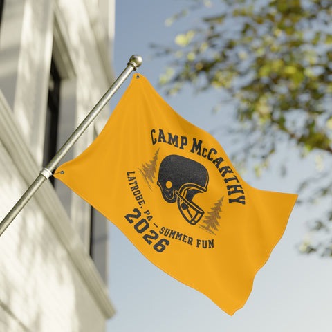 Camp McCarthy 2026 Double-Sided Outdoor Flag — Latrobe PA Summer Camp Football Design