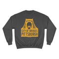 Pittsburgh, City of Bridges - Champion Crewneck Sweatshirt Sweatshirt Printify Charcoal Heather S 