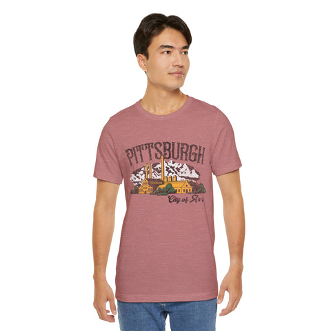 Pittsburgh City of Iron Vintage Logo - Short Sleeve Tee T-Shirt Printify   