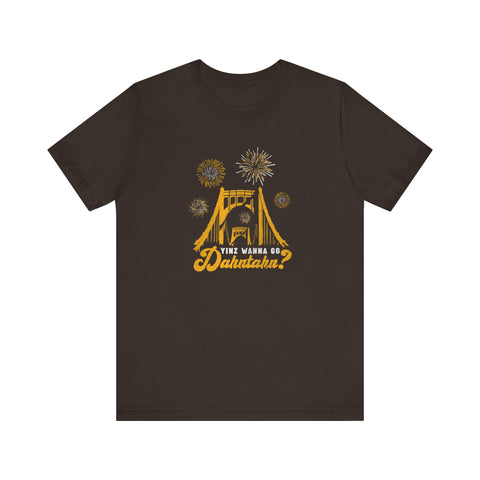 Yinz Wanna Go Dahntahn for Fireworks - Vintage Logo - Short Sleeve Tee T-Shirt Printify Brown S 