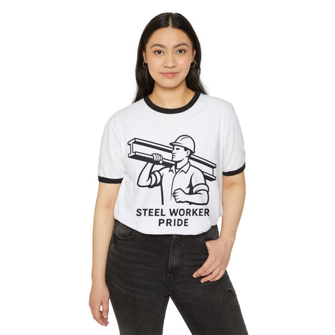 Steel Worker Pride - Unisex Cotton Ringer T-Shirt