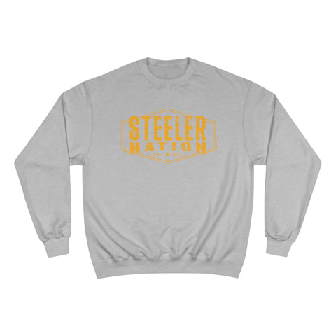 Steeler Nation - Champion Crewneck Sweatshirt Sweatshirt Printify Light Steel S 