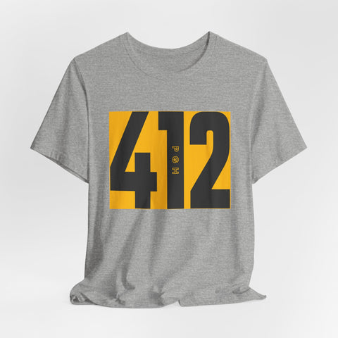 412 Bold Number T‑Shirt — Retro Yellow & Black City Area Code Tee