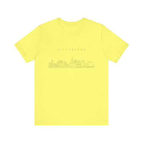 Pittsburgh One Line Drawing of Skyline T-Shirt  - Unisex bella+canvas 3001 T-Shirt Printify Yellow S 