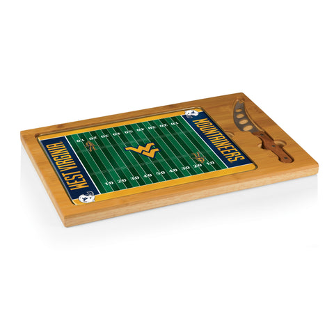 West Virginia Mountaineers Football Field - Icon Glass Top Cutting Board & Knife Set  Picnic Time Family of Brands   