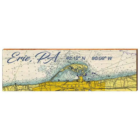 Presque Isle, Erie Pennsylvania Map Wooden Sign | Wall Art Print on Real Wood | Lake Erie Home Decor Wood Sign Mill Wood Art 3.75" x 12"  