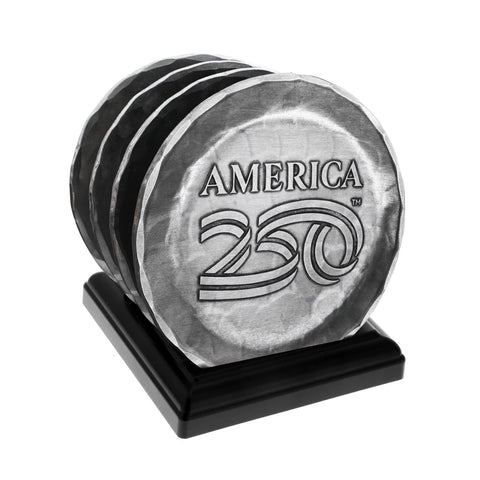 America250 4-Piece Commemorative Coaster Set with Caddy (Aluminum)