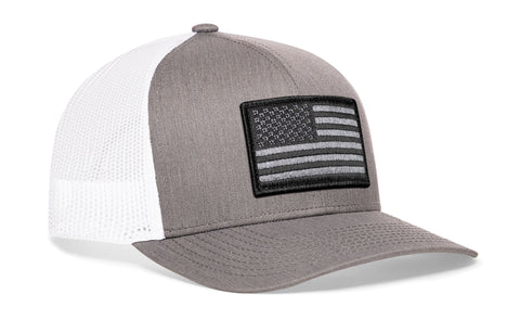 American Flag Trucker Hat  |  Gray White USA Tactical Snapback