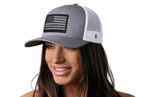 American Flag Trucker Hat  |  Gray White USA Tactical Snapback