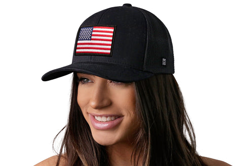 American Flag Trucker Hat  |  Black USA Snapback