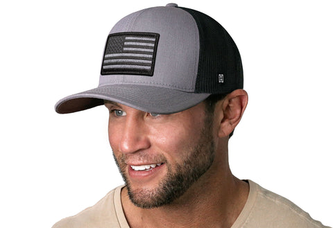 American Flag Trucker Hat  |  Gray Black USA Tactical Snapback