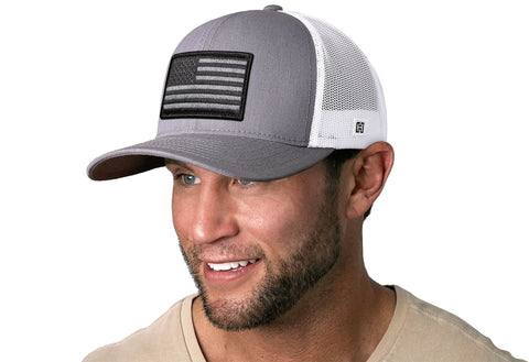 American Flag Trucker Hat  |  Gray White USA Tactical Snapback