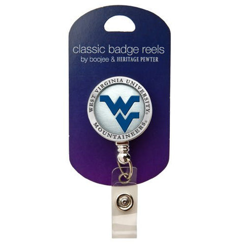 West Virginia Badge Reel – Retractable Cord Reel with Pewter Logo Badge Clip Holder