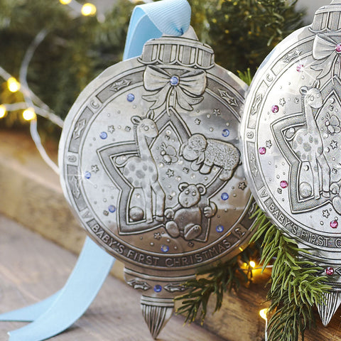 Baby Boy Christmas Ornament - Sparkling Crystal Heirloom Keepsake for First Year