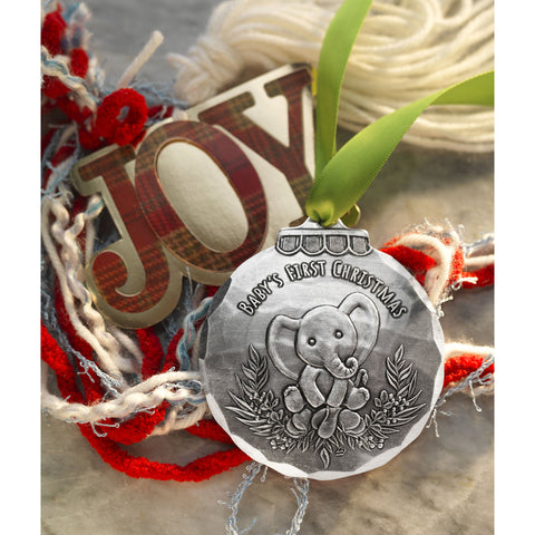 Baby First Christmas Ornament - Personalized Elephant Holiday Keepsake Gift