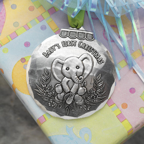 Baby First Christmas Ornament - Personalized Elephant Holiday Keepsake Gift
