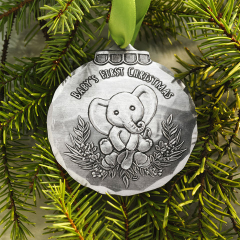 Baby First Christmas Ornament - Personalized Elephant Holiday Keepsake Gift