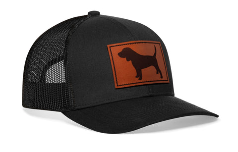 Beagle Trucker Hat Leather  |  Black Dog Snapback