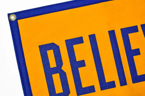 Believe Camp Flag – Wool Felt Yellow Blue Outdoor Decorative Flag 16x24