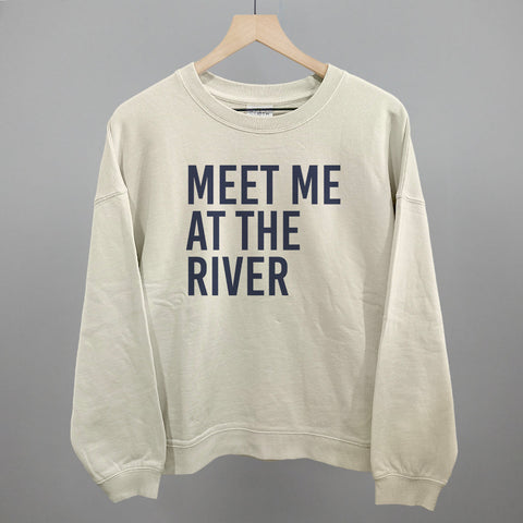 Meet Me At The River Corded Fabric Tee – Blue Crew Sweatshirt, Comfortable Casual Wear