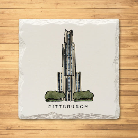 Pitt Cathedral of Learning Ceramic Drink Coaster - 1 Pack - Single Coaster Coasters The Doodle Line   