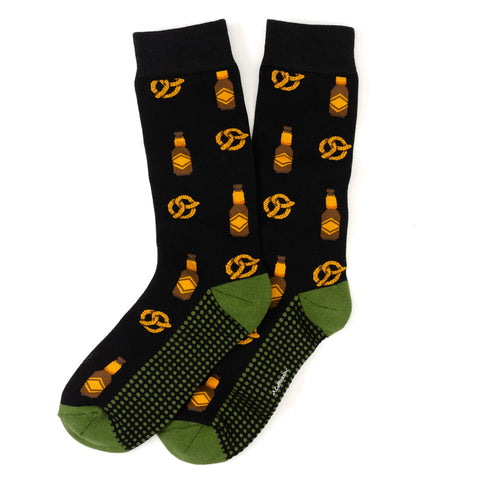 Men's Black Socks – Breathable Cotton Blend Crew Socks With Playful Beer Snack Design
