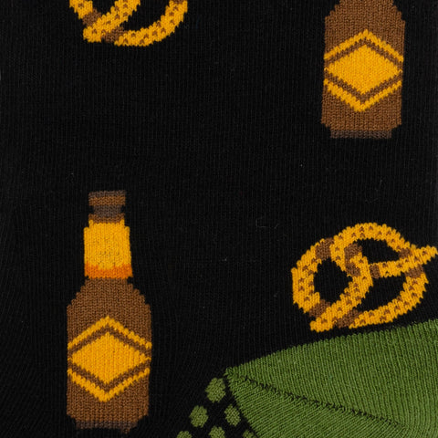 Men's Black Socks – Breathable Cotton Blend Crew Socks With Playful Beer Snack Design