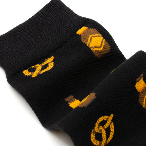 Men's Black Socks – Breathable Cotton Blend Crew Socks With Playful Beer Snack Design