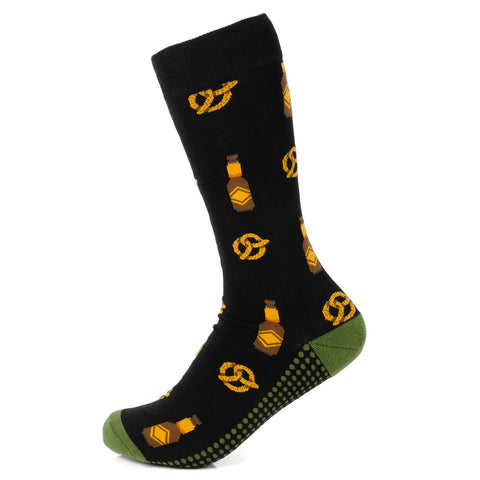 Men's Black Socks – Breathable Cotton Blend Crew Socks With Playful Beer Snack Design