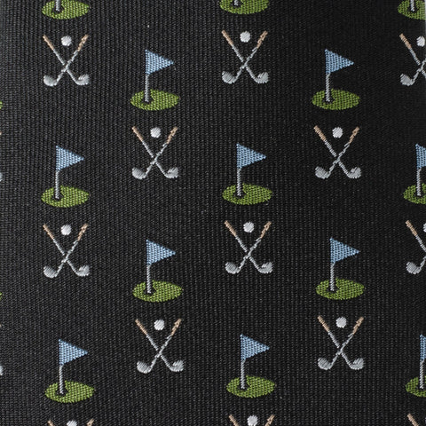 Black Silk Men's Tie – Golf Course Printed Necktie for Sports Fans