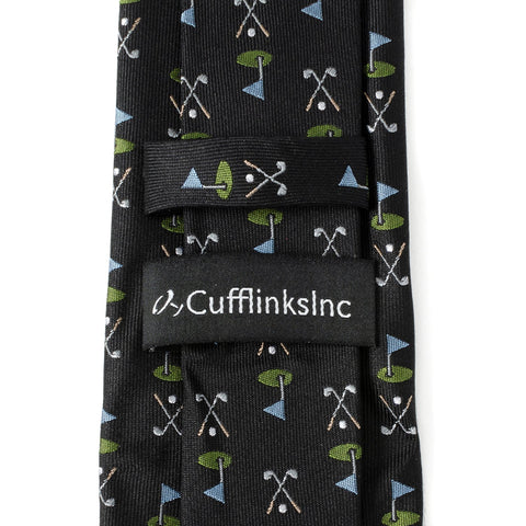 Black Silk Men's Tie – Golf Course Printed Necktie for Sports Fans