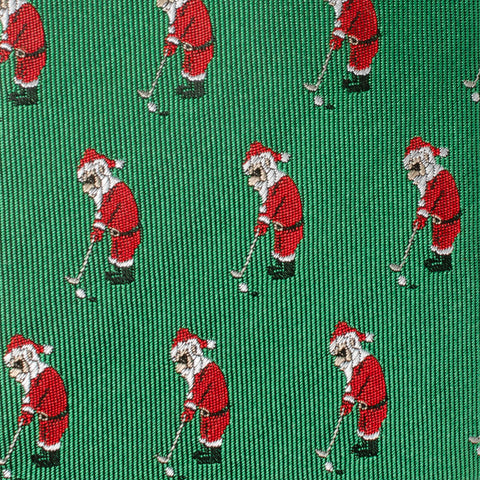 Men's Green Tie – Santa Golf Par-Tee Silk Blend Holiday Necktie in Kelly Green