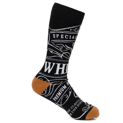 Men's Black Socks - Classic Whiskey Inspired Crew Socks for Gentlemen