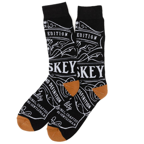 Men's Black Socks - Classic Whiskey Inspired Crew Socks for Gentlemen