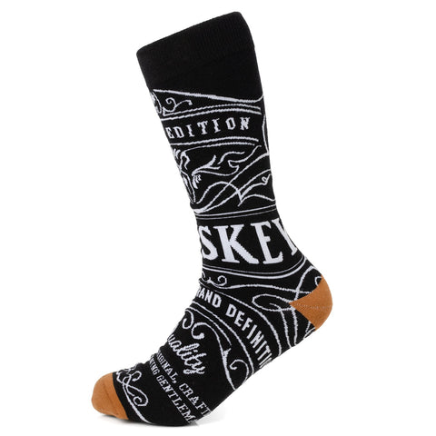 Men's Black Socks - Classic Whiskey Inspired Crew Socks for Gentlemen
