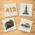 Pittsburgh City 412 Variety Pack - Ceramic Drink Coasters - 4 Pack Coasters The Doodle Line   