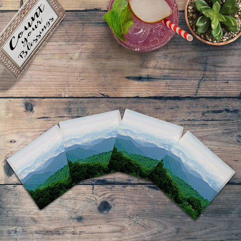 Blue Ridge Mountains |Drink Coaster Set Coasters Mill Wood Art Coasters 4.25" x 4.25"  