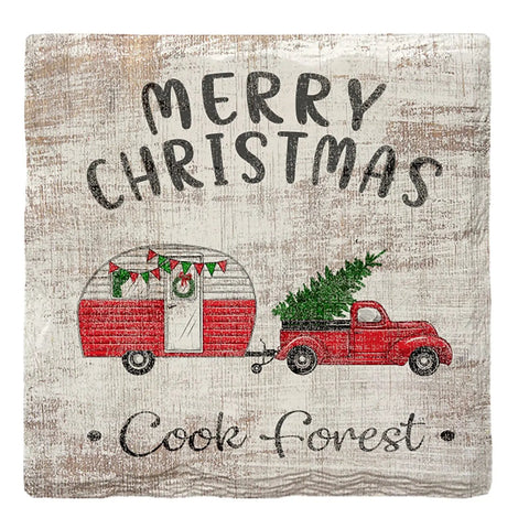 Cook Forest Merry Christmas | Drink Coaster Set Coasters Mill Wood Art   