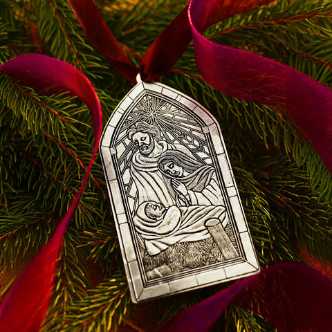 Wendell August Forge Nativity Cathedral Ornament – Handcrafted Stained Glass Christmas Decoration