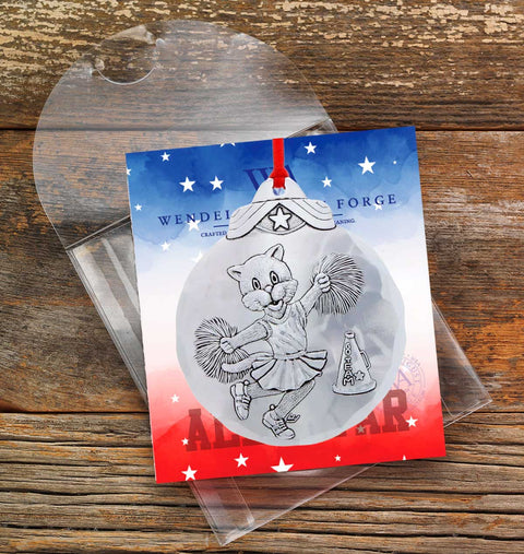 Cheerleader Cat Ornament – Whimsical Animal Figurine | Personalized Cat Gift
