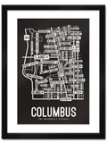 Columbus, Ohio Street Map College Map Prints School Street Posters Black Background / White Map 11" x 14" Framed Print